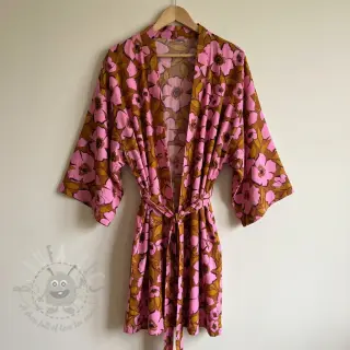 Bombažna tkanina SATIN Flower Kala caramel