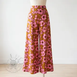Bombažna tkanina SATIN Flower Kala caramel
