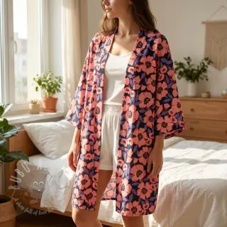 Bombažna tkanina SATIN Flower Kala navy