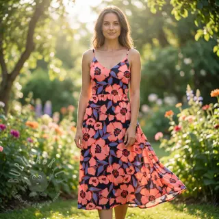 Bombažna tkanina SATIN Flower Kala navy