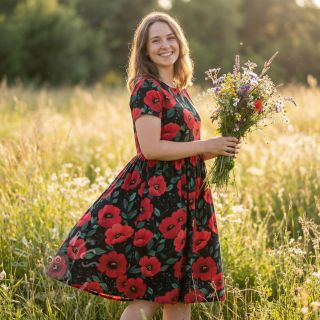 Bombažna tkanina Poppy black digital print