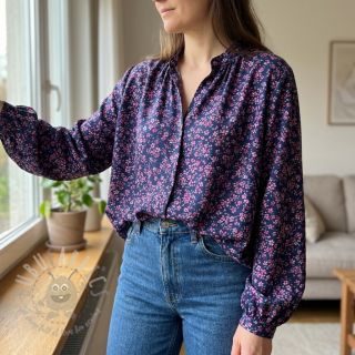 Bombažna tkanina Simie flowers navy digital print