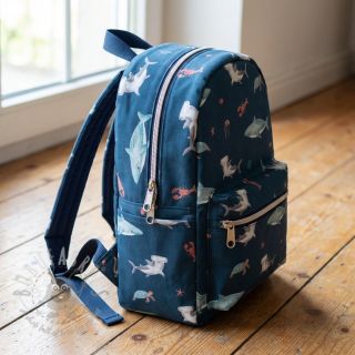 Bombažna tkanina Sea life petrol digital print