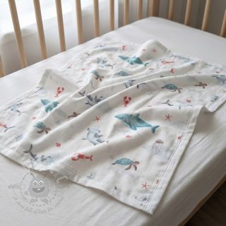 Bombažna tkanina Sea life offwhite digital print