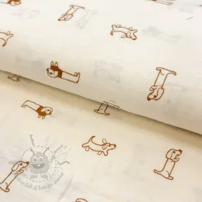 Dvoslojna gaza/muslin EMBROIDERY Dogs ecru