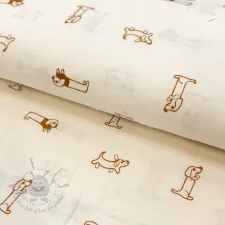 Dvoslojna gaza/muslin EMBROIDERY Dogs ecru