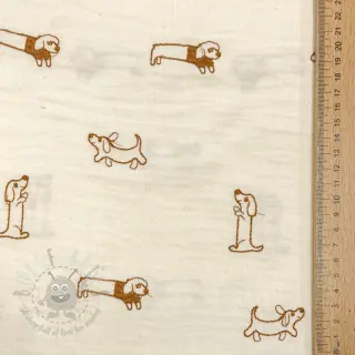 Dvoslojna gaza/muslin EMBROIDERY Dogs ecru