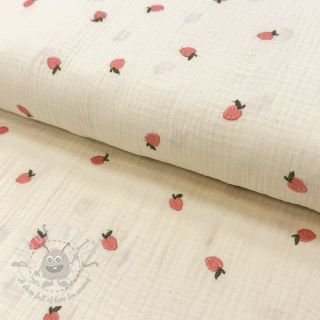 Dvoslojna gaza/muslin EMBROIDERY Fruit natural peach