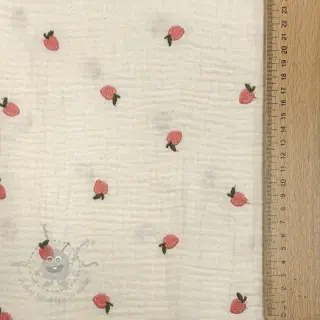 Dvoslojna gaza/muslin EMBROIDERY Fruit peach SIMPLY NATURAL