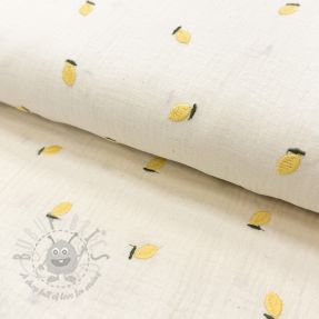 Dvoslojna gaza/muslin EMBROIDERY Fruit natural yellow
