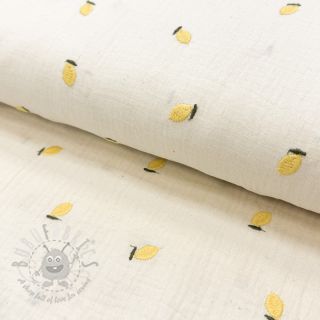 Dvoslojna gaza/muslin EMBROIDERY Fruit natural yellow