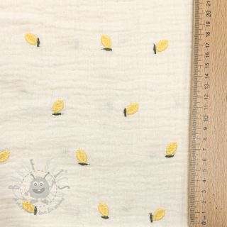Dvoslojna gaza/muslin EMBROIDERY Fruit natural yellow