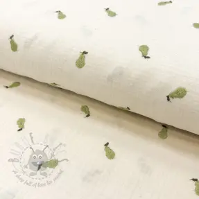 Dvoslojna gaza/muslin EMBROIDERY Fruit green SIMPLY NATURAL