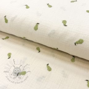 Dvoslojna gaza/muslin EMBROIDERY Fruit natural green
