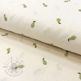 Dvoslojna gaza/muslin EMBROIDERY Fruit green SIMPLY NATURAL