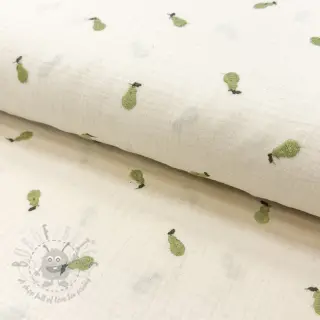 Dvoslojna gaza/muslin EMBROIDERY Fruit green SIMPLY NATURAL