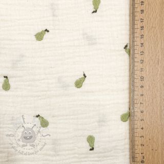 Dvoslojna gaza/muslin EMBROIDERY Fruit natural green