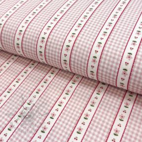 Dvoslojna gaza/muslin Flowers check pink digital print