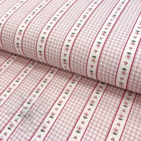 Dvoslojna gaza/muslin Flowers check pink digital print