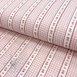 Dvoslojna gaza/muslin Flowers check pink digital print