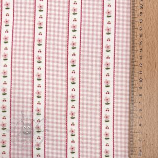 Dvoslojna gaza/muslin Flowers check pink digital print