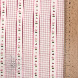 Dvoslojna gaza/muslin Flowers check pink digital print