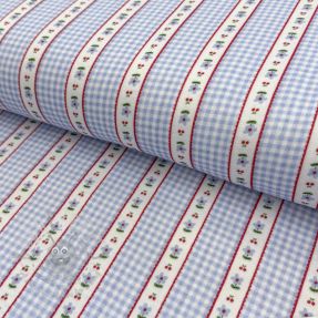 Dvoslojna gaza/muslin Flowers check blue digital print