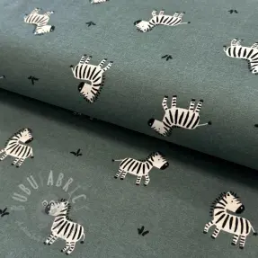 Bombažna tkanina FLANNEL Zebras green
