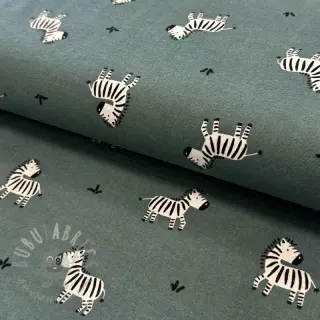 Bombažna tkanina FLANNEL Zebras green