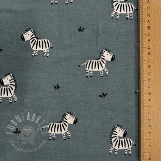 Bombažna tkanina FLANNEL Zebras green