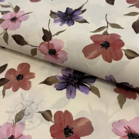 Bombažna tkanina VISCOSE Flowers offwhite digital print