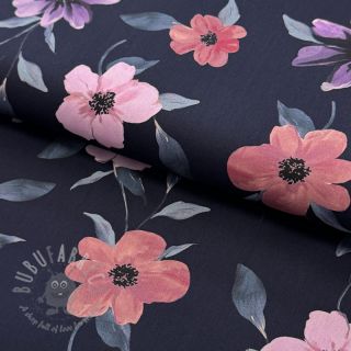 Bombažna tkanina VISCOSE Flowers navy digital print