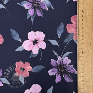 Bombažna tkanina VISCOSE Flowers navy digital print