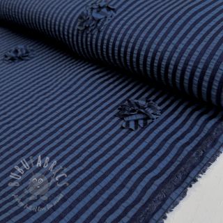 Viskoza YARN DYED Stripes and flowers navy