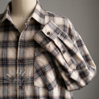 Bombažna tkanina YARN DYED BRUSHED Check Tim beige