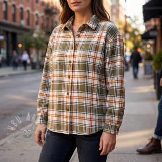 Bombažna tkanina YARN DYED BRUSHED Check Mia olive