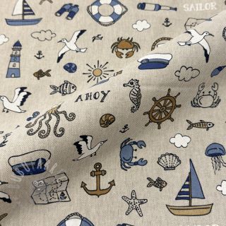 Dekorativno blago Linenlook premium Nautical Doodle