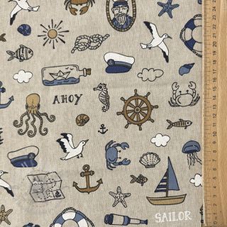 Dekorativno blago Linenlook premium Nautical Doodle