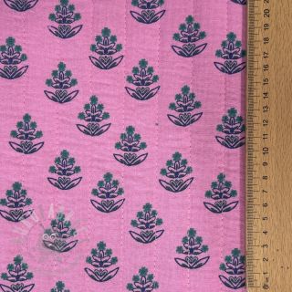 Dvoslojna gaza/muslin STEPPED Flowers petrol