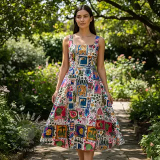 Bombažna tkanina SATIN Summer patchwork digital print