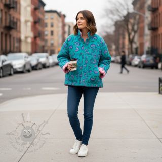 Dvoslojna gaza/muslin STEPPED Flowers petrol