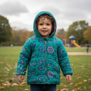 Dvoslojna gaza/muslin STEPPED Flowers petrol