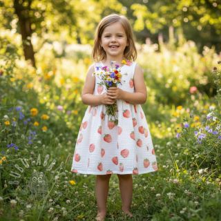 Dvoslojna gaza/muslin Strawberries digital print