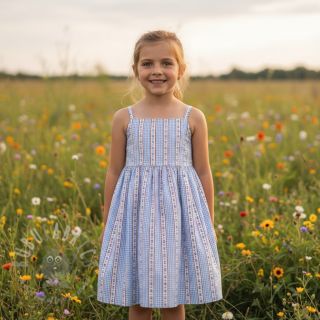 Dvoslojna gaza/muslin Flowers check blue digital print