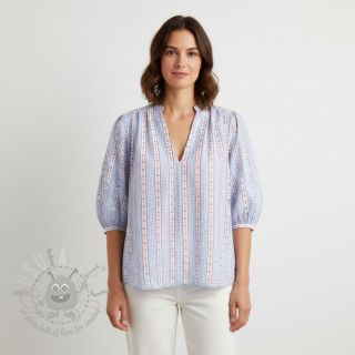 Dvoslojna gaza/muslin Flowers check blue digital print