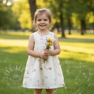 Dvoslojna gaza/muslin EMBROIDERY Dogs ecru