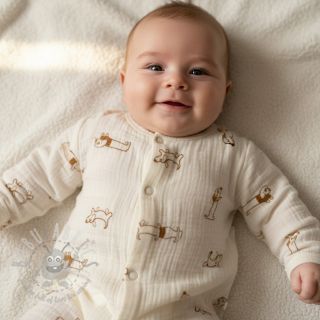 Dvoslojna gaza/muslin EMBROIDERY Dogs ecru