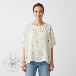 Dvoslojna gaza/muslin EMBROIDERY Fruit natural peach