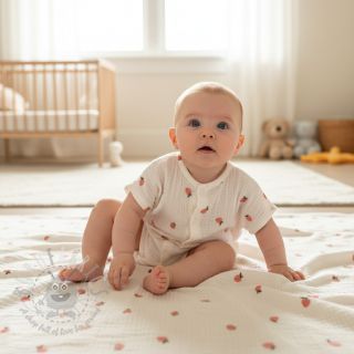 Dvoslojna gaza/muslin EMBROIDERY Fruit natural peach