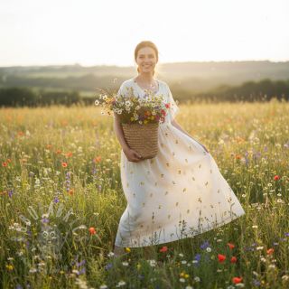 Dvoslojna gaza/muslin EMBROIDERY Fruit natural yellow